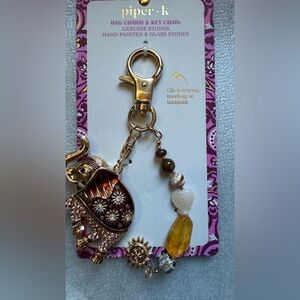 Piper K Gold and Brown Elephant Bag Charm/Keychain with Beads